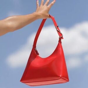STAUD Scotty Red Patent Leather Shoulder Bag